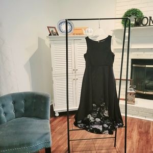 Dillard's GB Girls Black Silk Satin High-Low Train Dress with White Roses